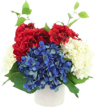 Creative Displays Inc. Handmade Faux Red, White & Blue Hydrangea Arrangement In Ceramic Pot