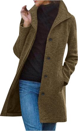 Generic Womens Wool Coat Uk Warm Medium Length down Winter Coats Ladies Lightweight Windbreak Jacket Single-Breasted Winters Longline Trench Coats Warm Outwea
