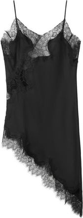 Mango Lace Asymmetric Camisole Dress in Black at Nordstrom, Size Medium
