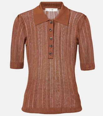 Frame Denim Laddered ribbed-knit polo shirt