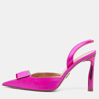 PAUL ANDREW Pink Satin Crystal Cube Embellished Rhea Slingback Pumps