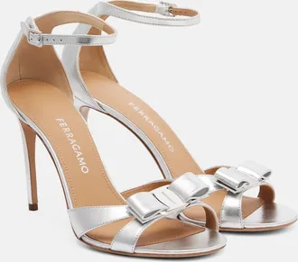 Ferragamo Bow-detail metallic leather sandals