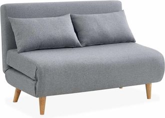 Sweeek Sof&aacute; cama de con patas de madera, 2 plazas, gris claro