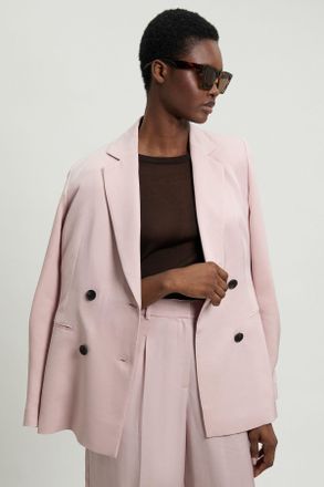 Karen Millen Womens Polished Linen Blend Single Breasted Tailored Blazer - Light Pink Viscose - Size 10 UK