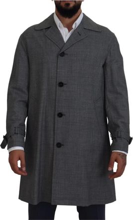 Dolce & Gabbana Grijze Geruite Trenchcoat- Elegante Stijl - Heren - Trenchcoats - Grijs - S - Wol - Jassen