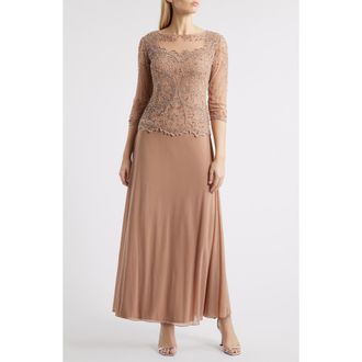Pisarro Nights Pisaro Nights Beaded Mesh Mock Two-Piece Gown in Dusty Rose 660 at Nordstrom Rack, Size 16