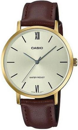 Casio Womens Brown Leather Strap Analog Watch with Gold Case - LTP-VT01GL-9BUDF