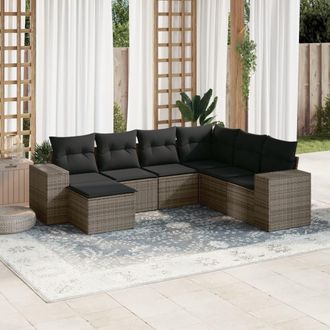 vidaXL Vidaxl - Set De Sof&aacute;s De Jard&iacute;n 7 Piezas Con Cojines Rat&aacute;n Pe Gris