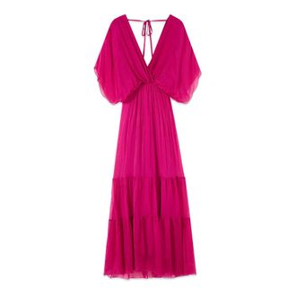 Oltre Lange Jurk van Zijdemix Voile - Dames - Avondkleed - Roze - S - Kleedjes