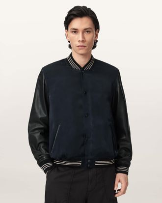 AllSaints Taishi Leather Varsity Bomber Jacket