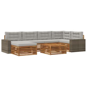 vidaXL Set Di Divani Da Esterno 7 Pz Naturale E Grigio Chiaro Vidaxl