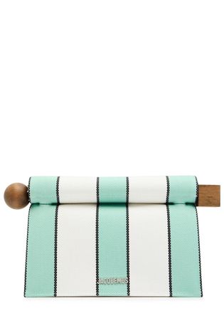Jacquemus La Pochette Rond Carre Striped Canvas Clutch - White - One Size
