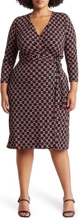 Renee C Printed V-Neck Jersey Wrap Dress in Black at Nordstrom Rack, Size 1X