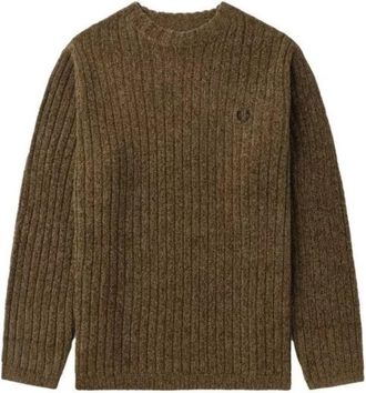 Fred Perry Mens Chenille Ribbed Shaded Stone Jumper - Brown - Size 2XL