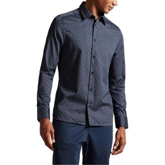 Ted Baker Heren Slim Shirt Met Lange Mouwen (Marine)