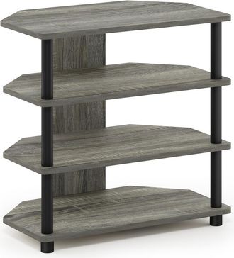 Furinno Turn-N-Tube Easy Assembly 4-Tier Petite TV Stand, French Oak Grey/Black