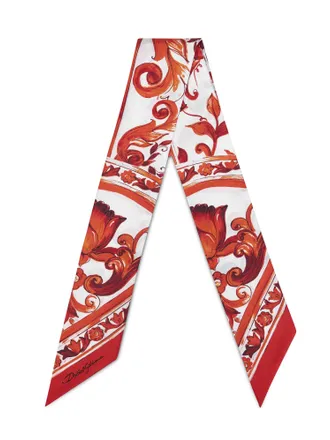 Dolce & Gabbana Womens Silk Twill Bandeau - Orange Maiolica Scarf Scarfs