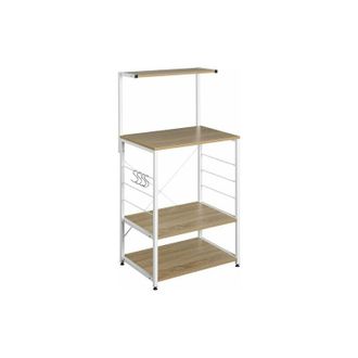 Woltu Scaffale per Cucina in Acciaio Legno 4 Ripiani Ganci Carrello Microonde Rovere Chiaro+bianco - Woltu