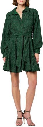 Ciebon Serane Eyelet Embroidery Long Sleeve Minidress in Green at Nordstrom, Size X-Small