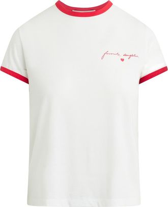 Favorite Daughter The Signature Crest Ringer T-Shirt in White/Rouge Red at Nordstrom, Size X-Small