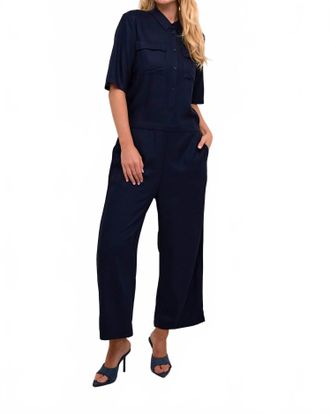 Kaffe Ruthie Cropped Leg Button Jumpsuit In Midnight Marine