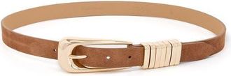Ettika Two-Tone Keeper Leather Belt in Mocha And Gold at Nordstrom, Size X-Small