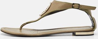 Roberto Cavalli Green Leather Slingback Sandals