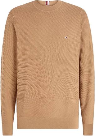 Tommy Hilfiger Rechthoekige Structuur Crew Neck Trui - Heren - Ronde hals truien - Bruin - 2XL - Katoen - Truien & Vesten