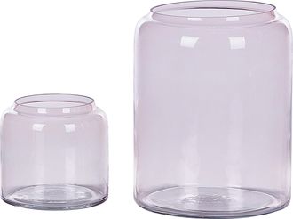 Beliani Conjunto De 2 Jarrones De Vidrio Rosa Coloreado Te&ntilde;ido Accesorio Decorativo Moderno Interior Rasam
