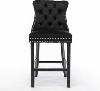 STILVORA Lote De 2 Taburetes De Bar Con Respaldo Alto Y Patas Ajustables, Estilo Contempor&aacute;neo, Terciopelo, Negro