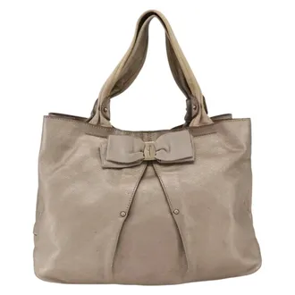 Ferragamo Vala Leather Gold Leather Handbag (Pre-Owned)