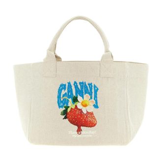 Ganni Borsa Tote in Tela con Stampa Fragole - - Bags - Donna - Beige - ONE SIZE