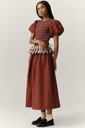 Damson Madder Audrey Puff-Sleeve Organic Cotton Midi Dress