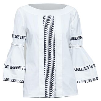 Oscar De La Renta P17 cream black scallop trim flared sleeve top US4 S