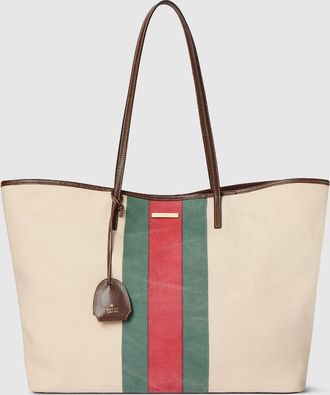 Gucci Tribeca Large Tote Bag With Charm, Black, Fabric