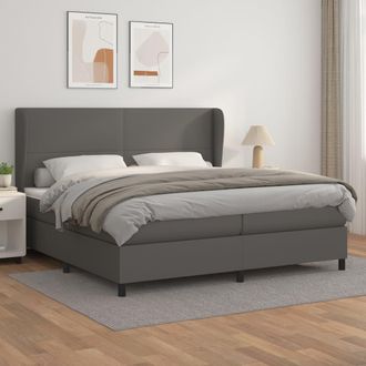 vidaXL Vidaxl - Cama Box Spring Con Colch&oacute;n Cuero Sint&eacute;tico Gris 200x200 Cm