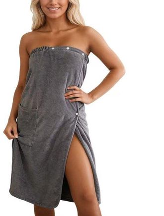 OEM Falda Escocesa De Sauna, Envoltura, 80 X 140 Cm, Ajustable Con Bolsillos, Bata De Ba&ntilde;o De Felpa, Bata, Nadar Y Tomar Ba&ntilde;os Calientes, Gris Oscuro
