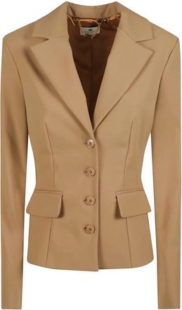 Elisabetta Franchi Giacca in tessuto tecnico - Dames - Blazers - Beige - L - Leer - Jassen