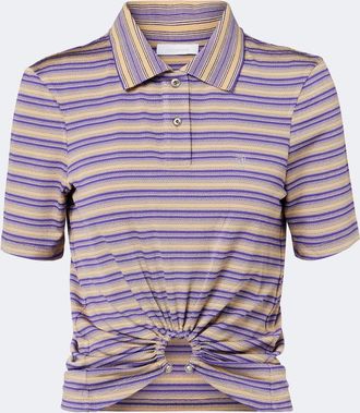 Paco Rabanne Cutout gathered striped cr&ecirc;pe top
