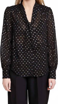 Paige Cleobelle Long Sleeve Tie Neck Blouse In Black Metallic Multi
