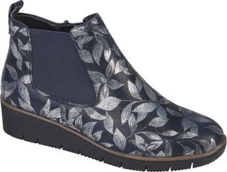 Jo & Joe Ladies Croc Patent Chelsea Wedge Ankle Boot With Side Gusset, Inside Zip For Ease Of Wear & Warm Fur Lining. Sizes 4-8 (Navy Floral, UK Footwear Size 