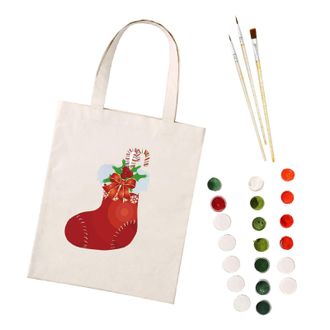 Generic CXINLky Painting by Numbers Canvas Bag, Creative DIY Painting by Numbers Shoulder Bag Handbag with Large Capacity, 26 Christmas stocking, Medium