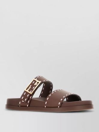 Fendi leather feel slide sandals contrast stitching