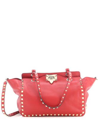 Valentino Red Leather Rockstud Tote Soft Small (Authentic Pre-Loved)