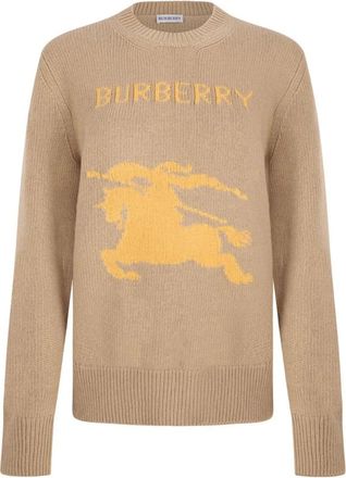 Burberry Ruiter Logo Wol Trui - Dames - Ronde hals truien - Beige - M - Wol - Truien & Vesten