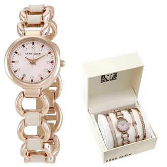 Anne Klein II Quartz Crystal Rose Dial Ladies Watch and Bracelet Set 1952RGST