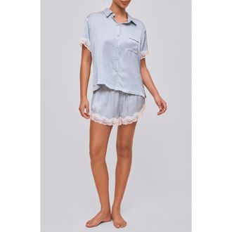 Papinelle Sleepwear Annabelle Lace Trim Satin Short Pajamas in Sage at Nordstrom Rack, Size X-Large