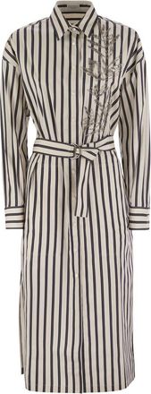 Brunello Cucinelli Brunello Cucinelli Womens Striped Midi Dress - Ivory Cotton - Size Small