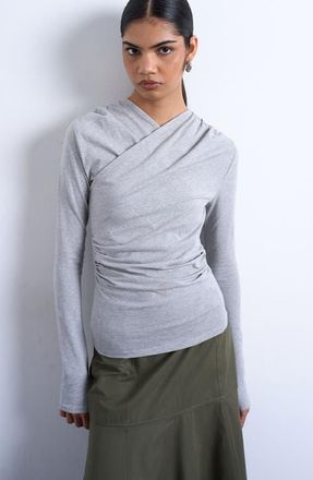 Topshop Ruched Wrap Top in Grey at Nordstrom, Size Medium