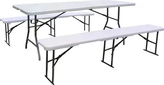 Habitat et Jardin Conjunto De Mesa De Jard&iacute;n Plegable + 2 Bancos foldy - Blanco